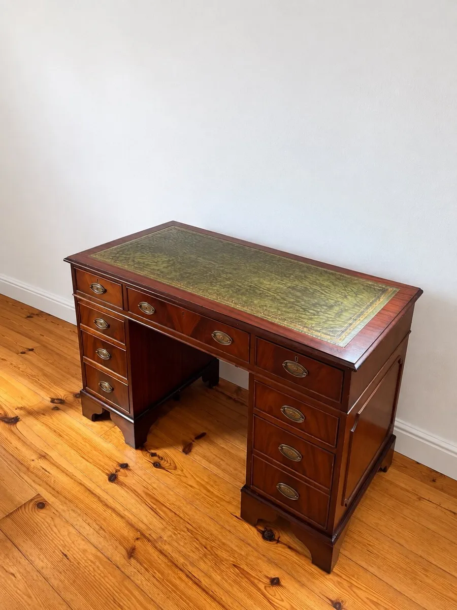 Pedestal Writing Desk with Green inlay leather top - Image 2