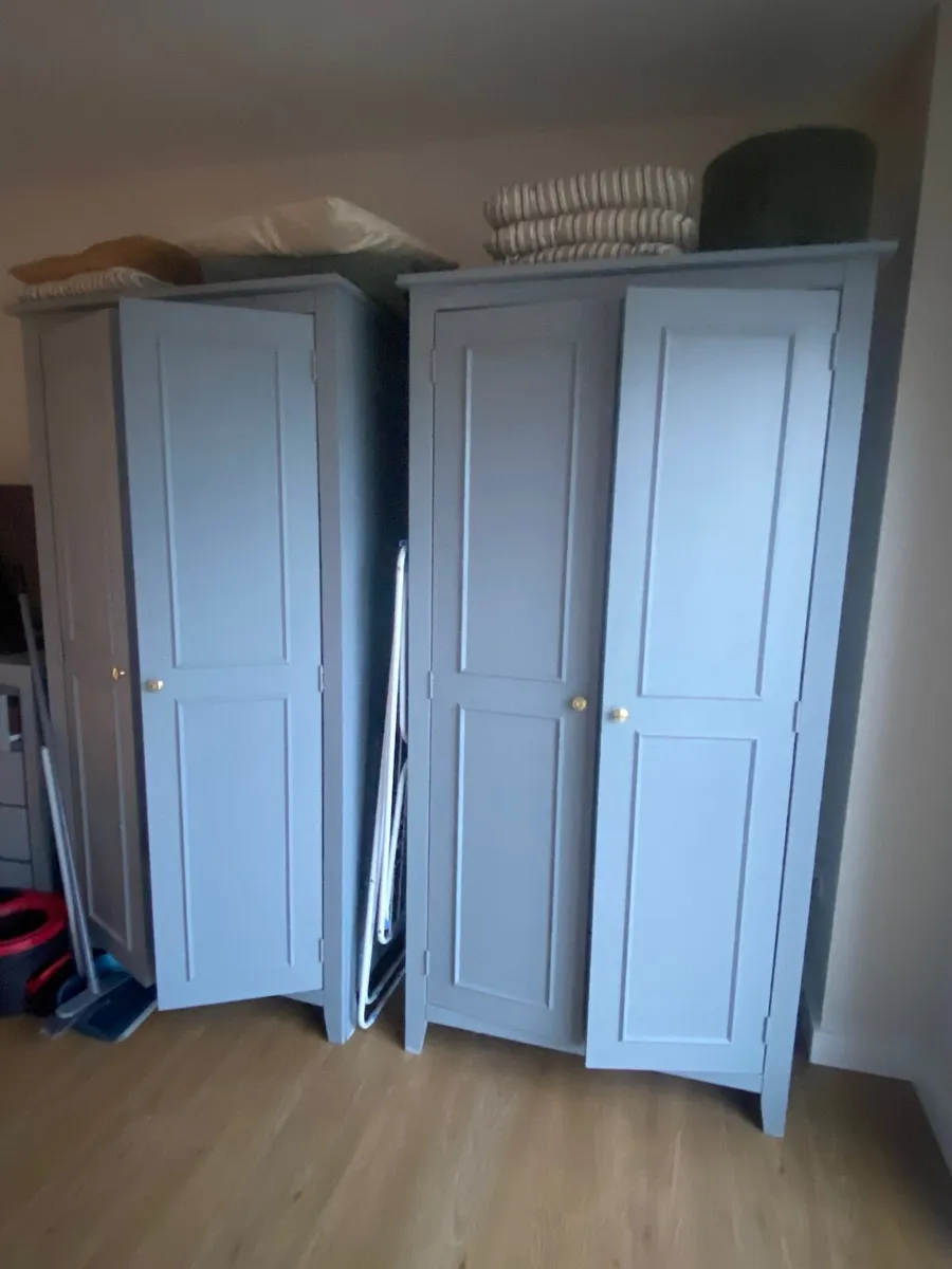2 Solid Wooden Wardrobes – Painted Grey – €180 Pai - Image 2