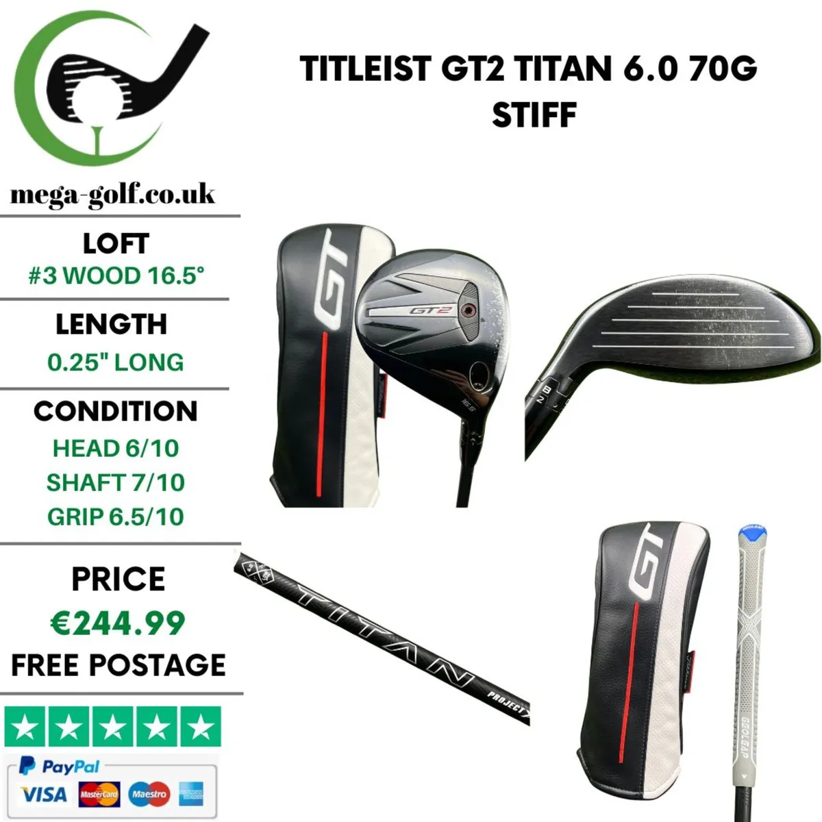 Titleist GT2 #3 Wood 16.5° / Titan 6.0 70G Stiff - Image 1