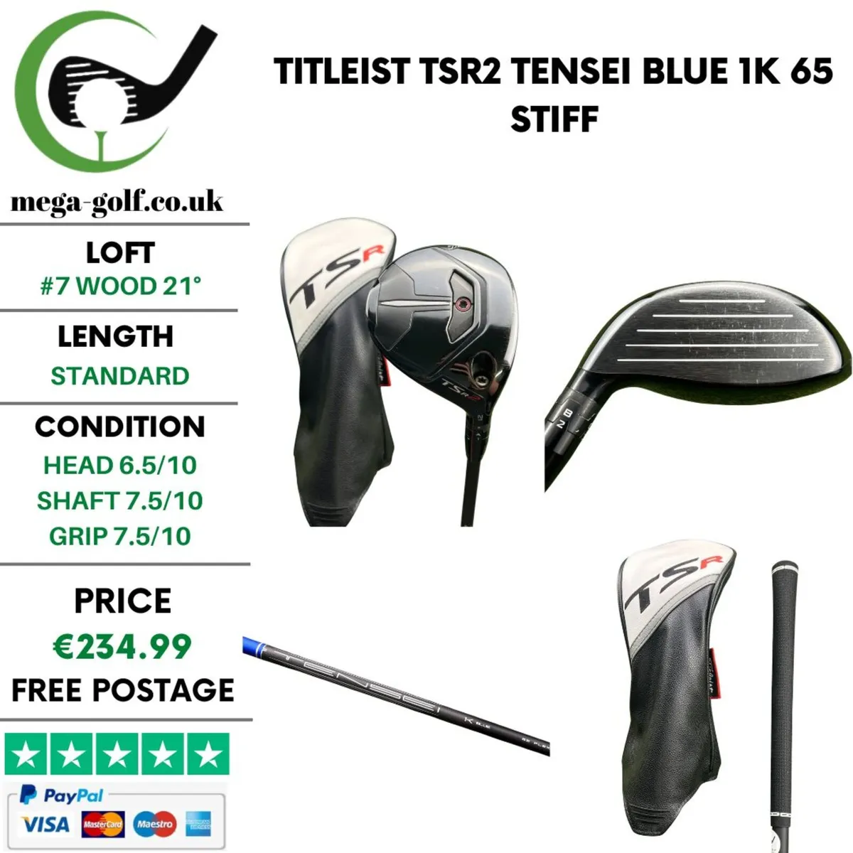 Titleist TSR2 #7 Wood 21° /Tensei Blue 1k 65 Stiff - Image 1