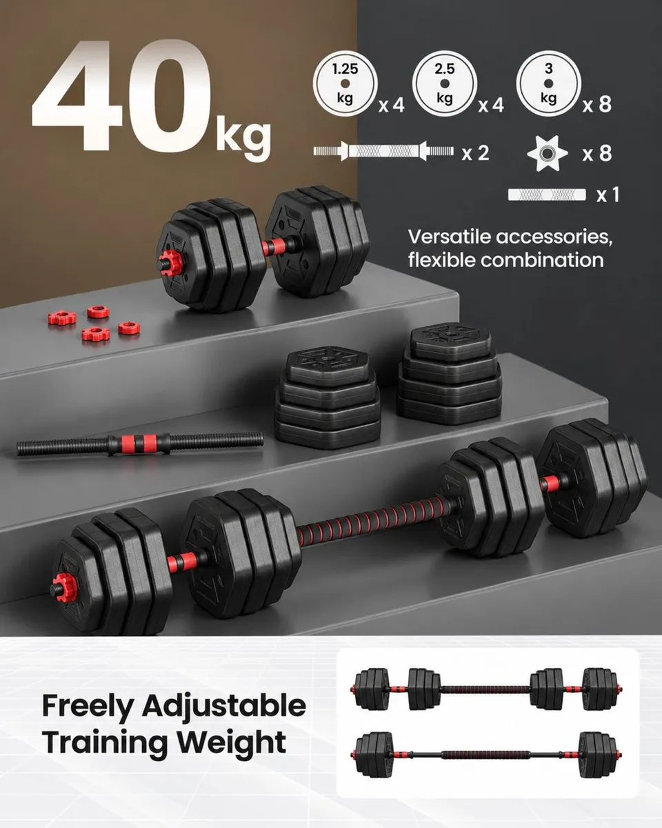 New 40kg gym weight set - FREE Delivery - Image 1