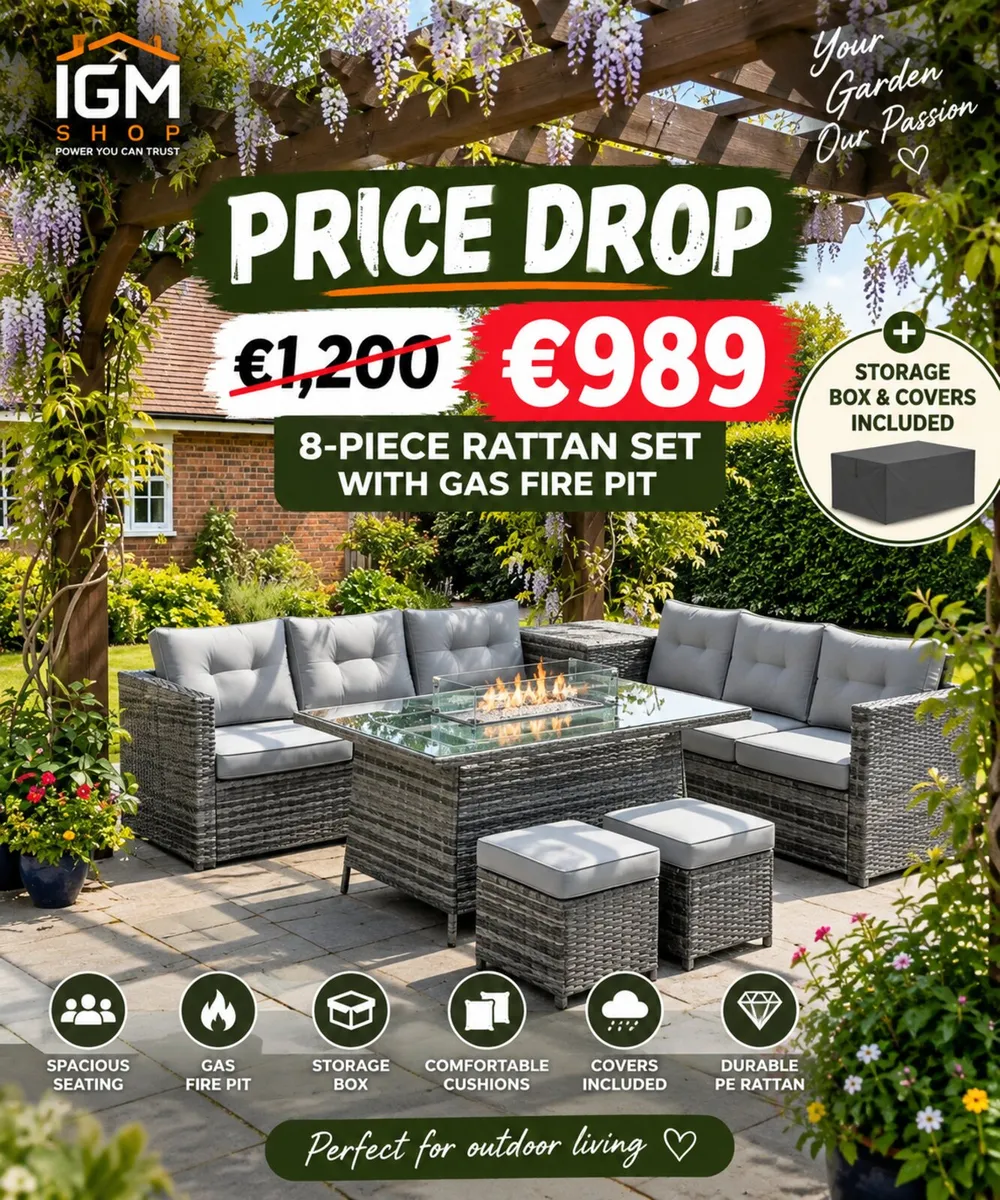 New garden furniture set with a gas fire pit corne - Image 1