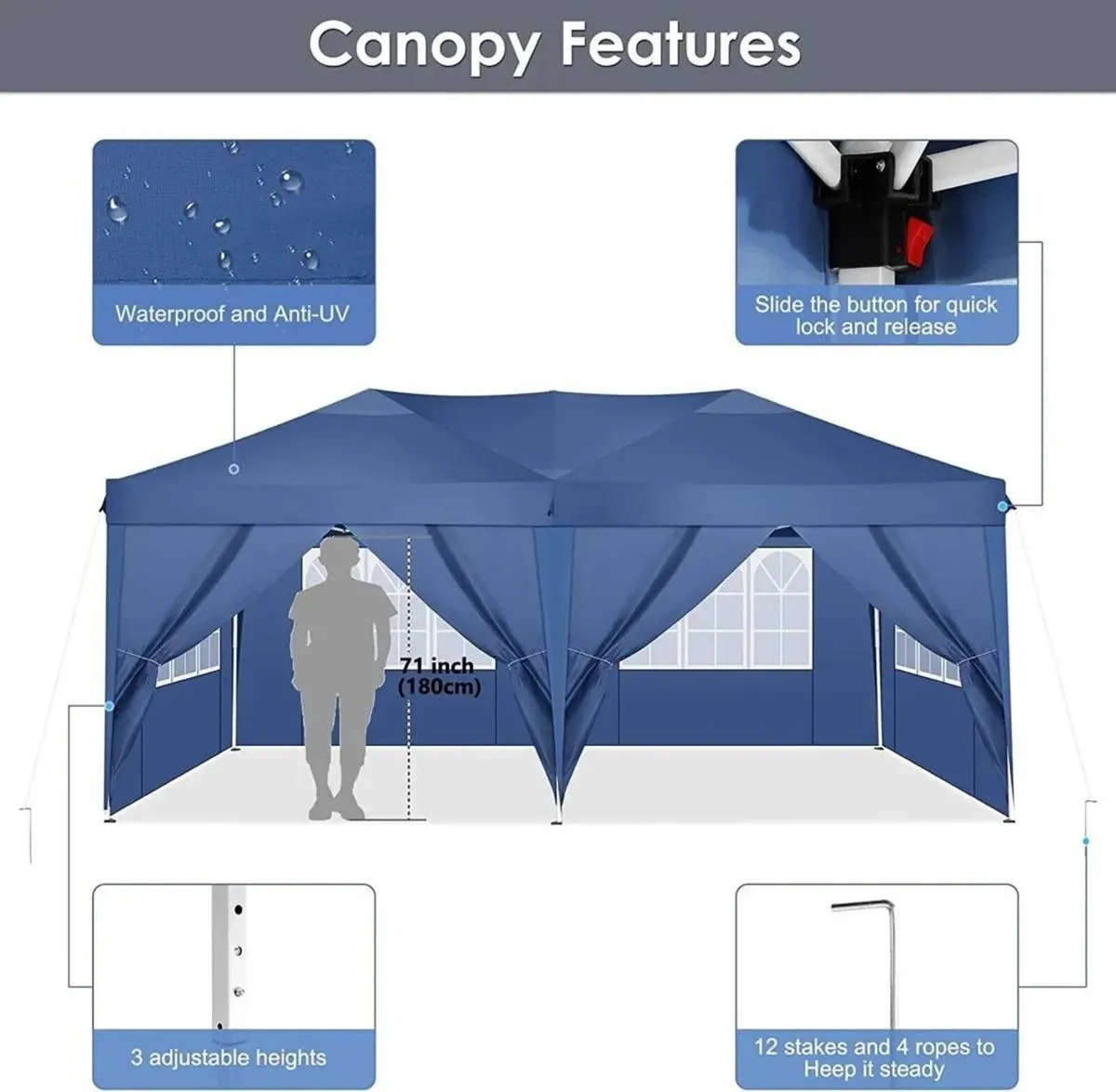 Gazebo 3x6m Waterproof Folding Outdoor Canopy - Image 4
