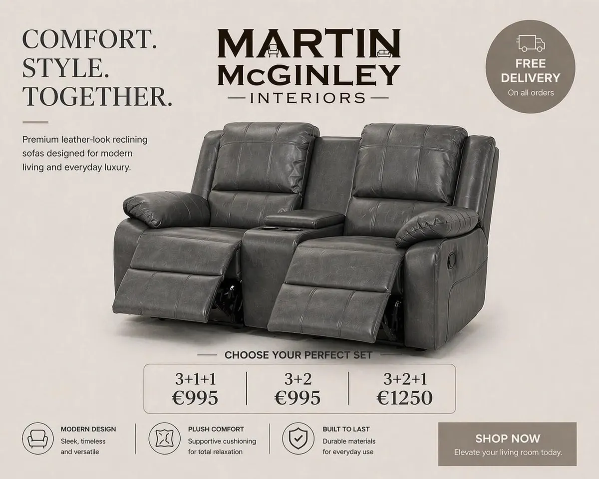 New 3+2+1 Black & Grey Leather Sofa Sets - Image 1