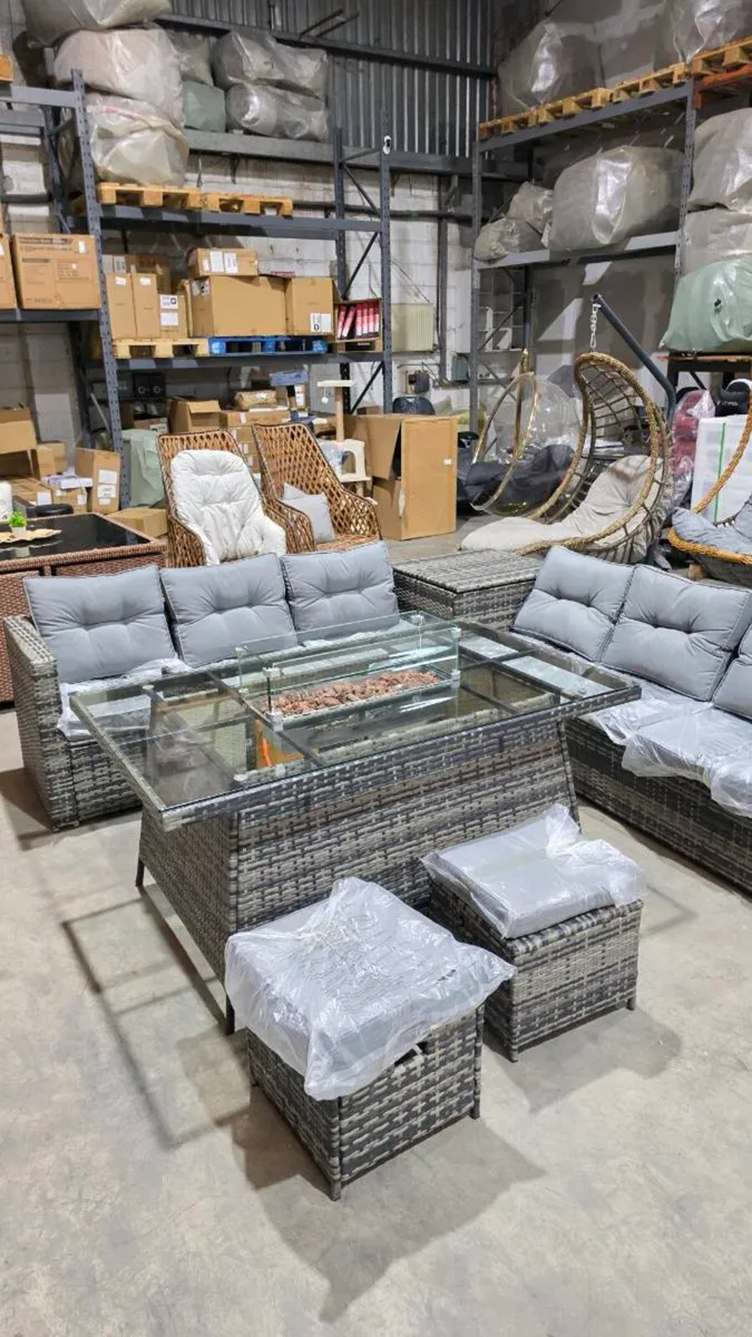 Corner garden furniture set with gas firepit table - Image 2