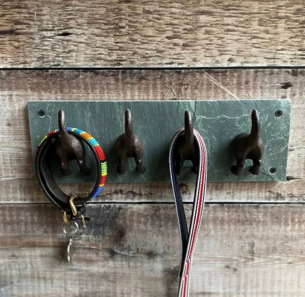 4 Dog Tails Coat Hooks Cast Iron & Slate NEW - Image 1