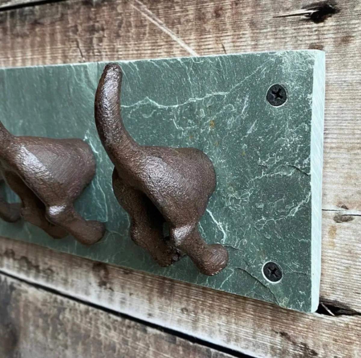 4 Dog Tails Coat Hooks Cast Iron & Slate NEW - Image 4