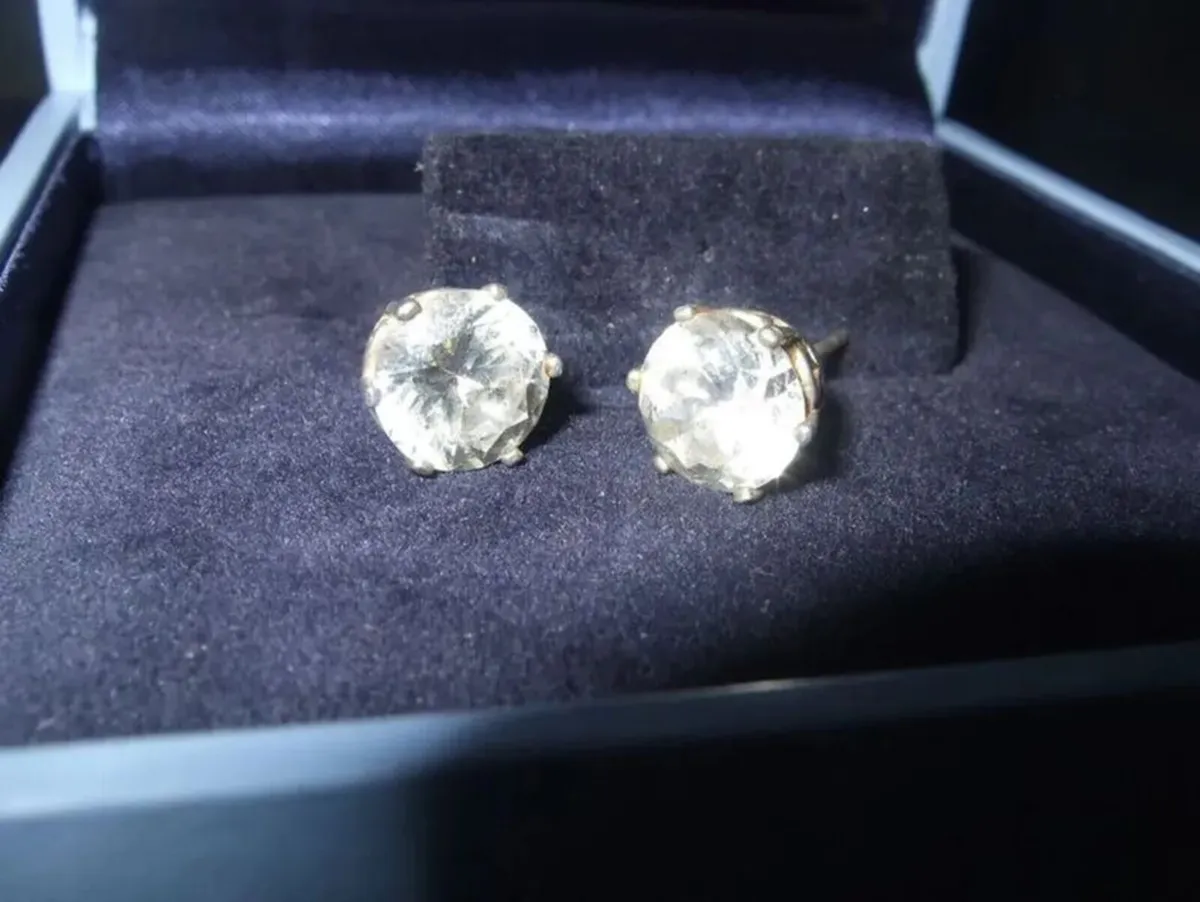 Pristine Sterling Silver Solitaire Stud Earrings - Image 2
