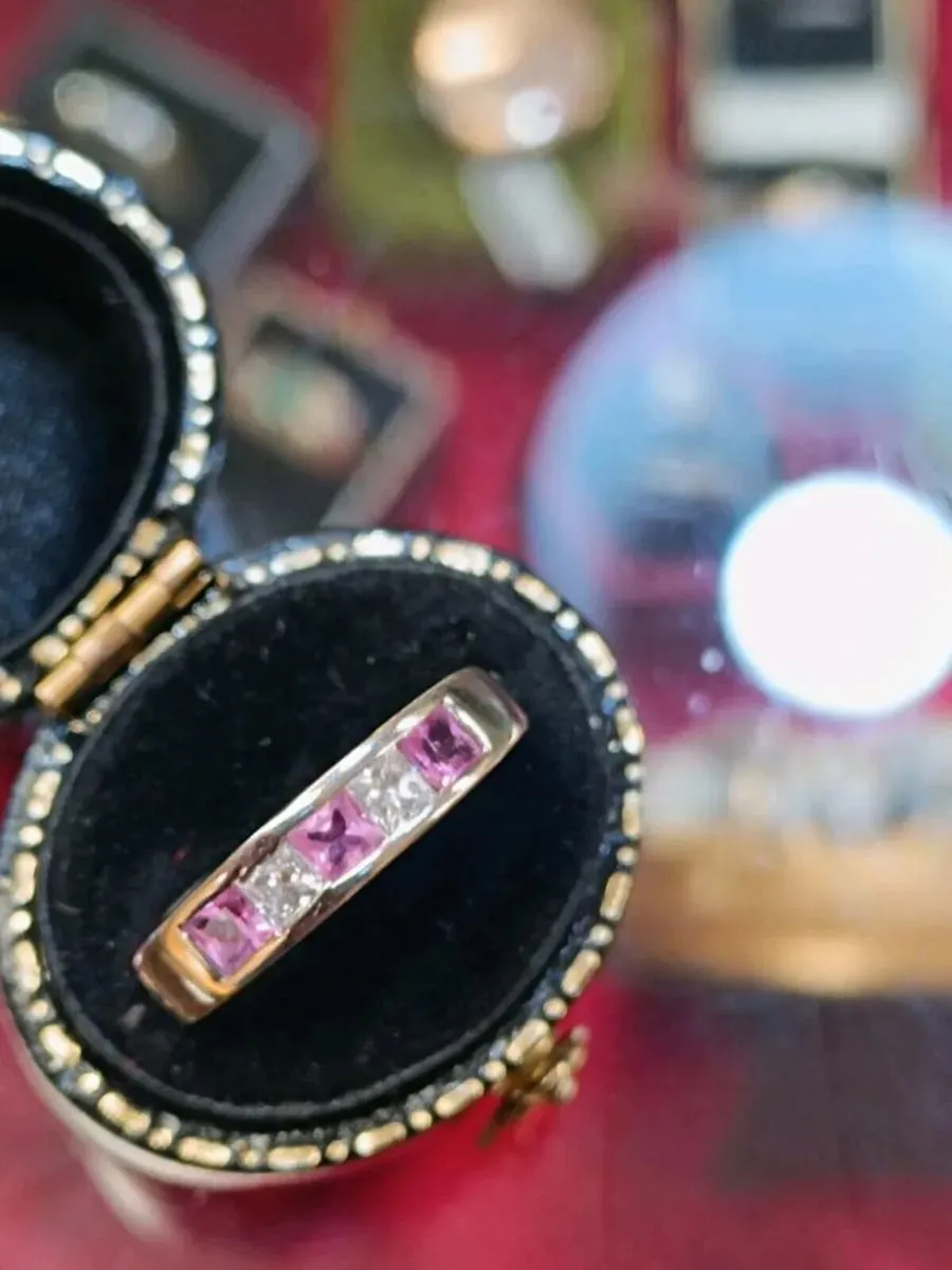 Pink Sapphire Diamond Eternity Band,18k White Gold - Image 4
