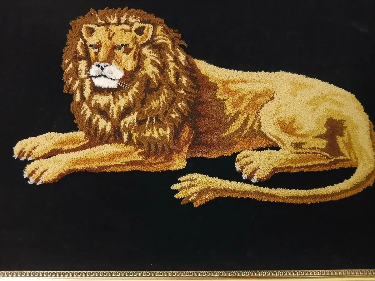 Large Framed Hand-stitched Needlepoint Lion Pictur - Image 3