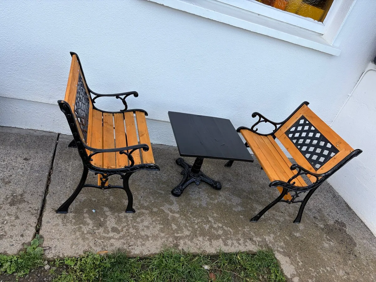 cast iron table + 2 chairs bench sets - Image 3