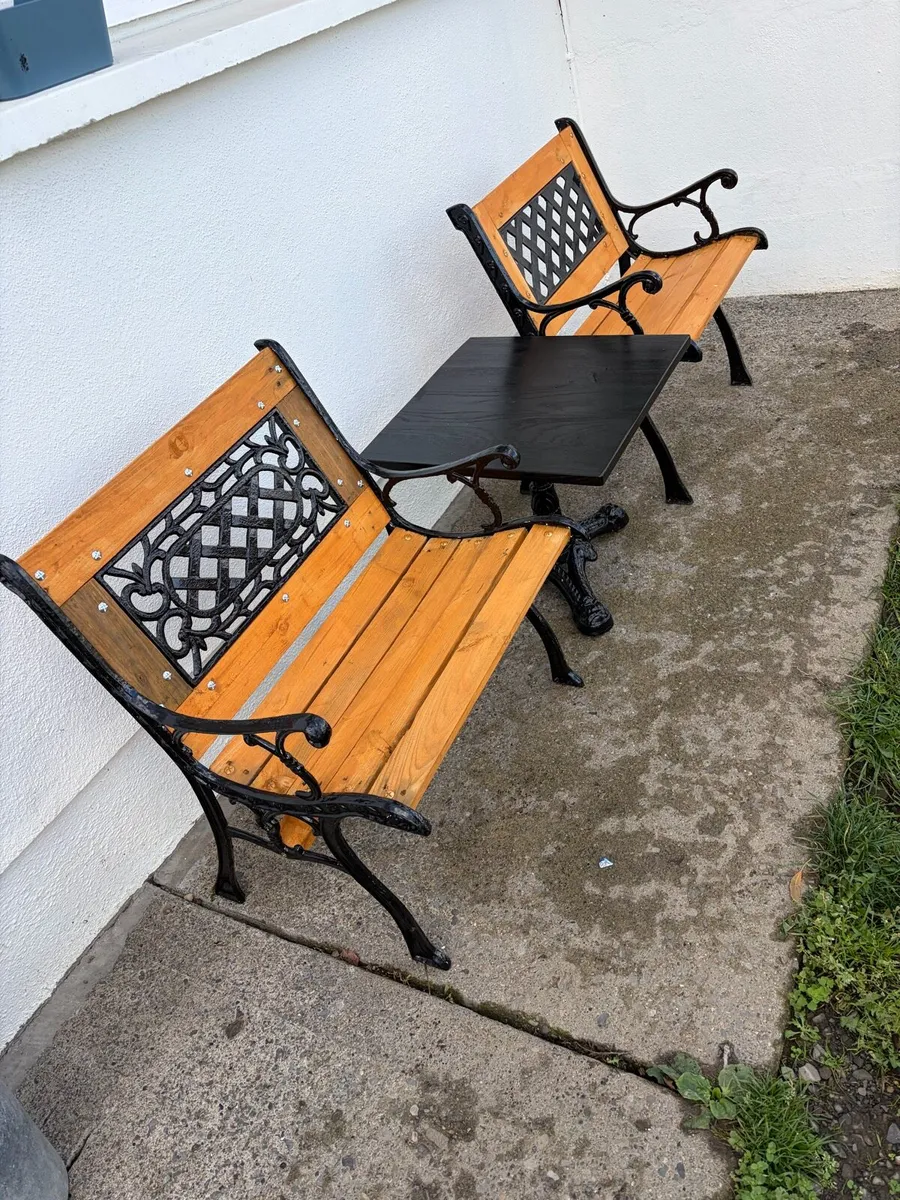 cast iron table + 2 chairs bench sets - Image 4