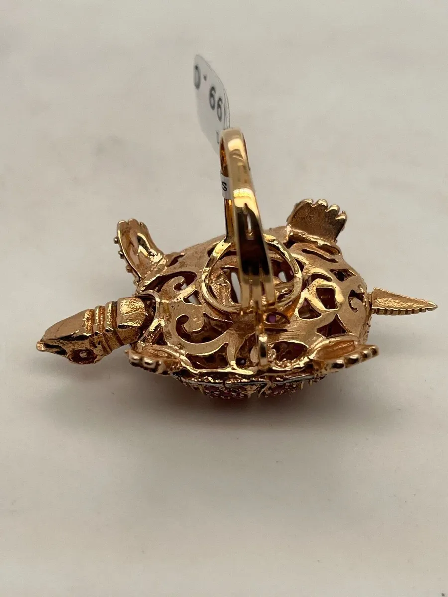 9k rose & white gold turtle ring, ruby & diamond - Image 4