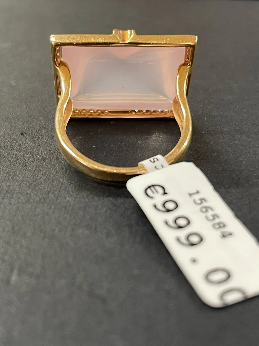 18k gold pink stone ring with diamonds. - Image 4
