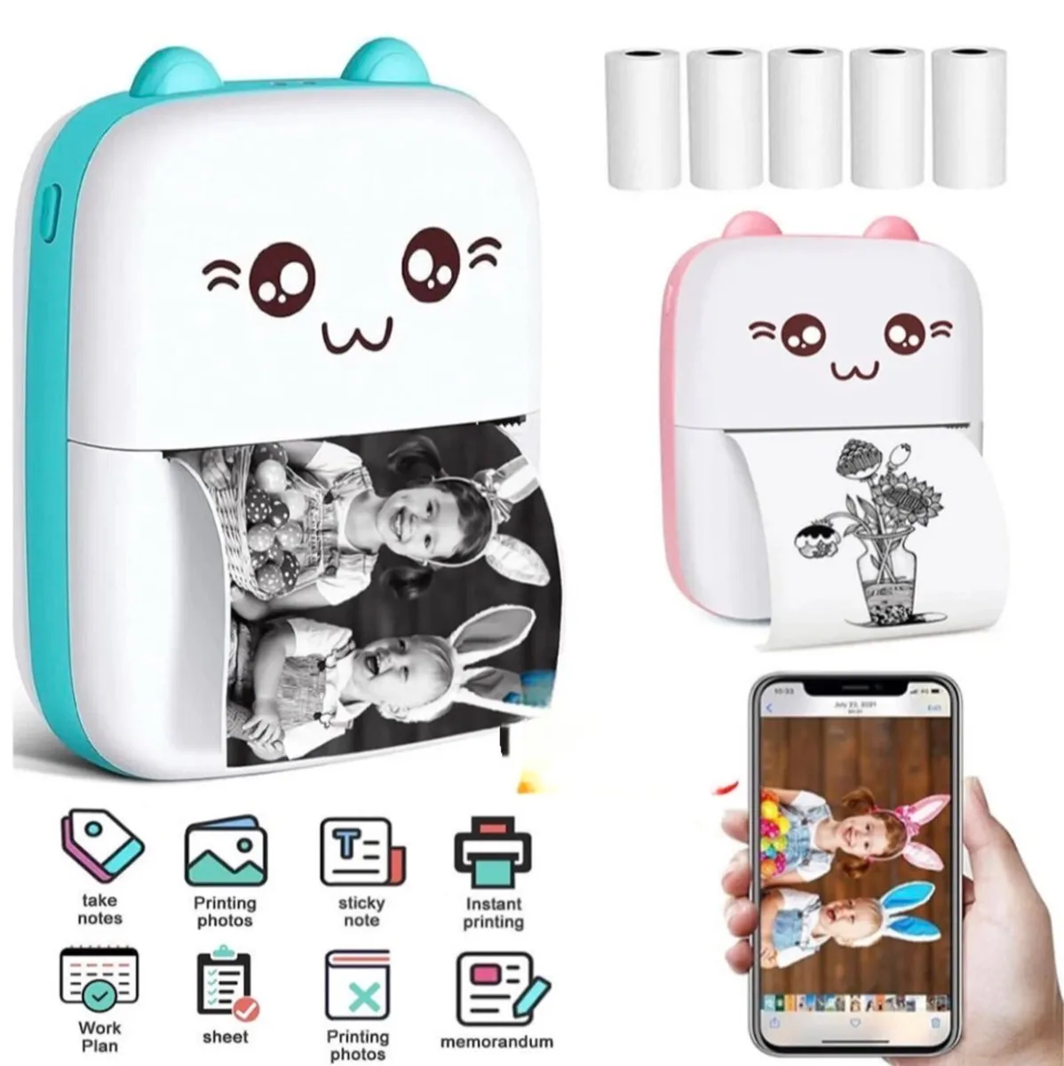 NEW Mini Bluetooth Thermal Printer + 5 Rolls - Image 1