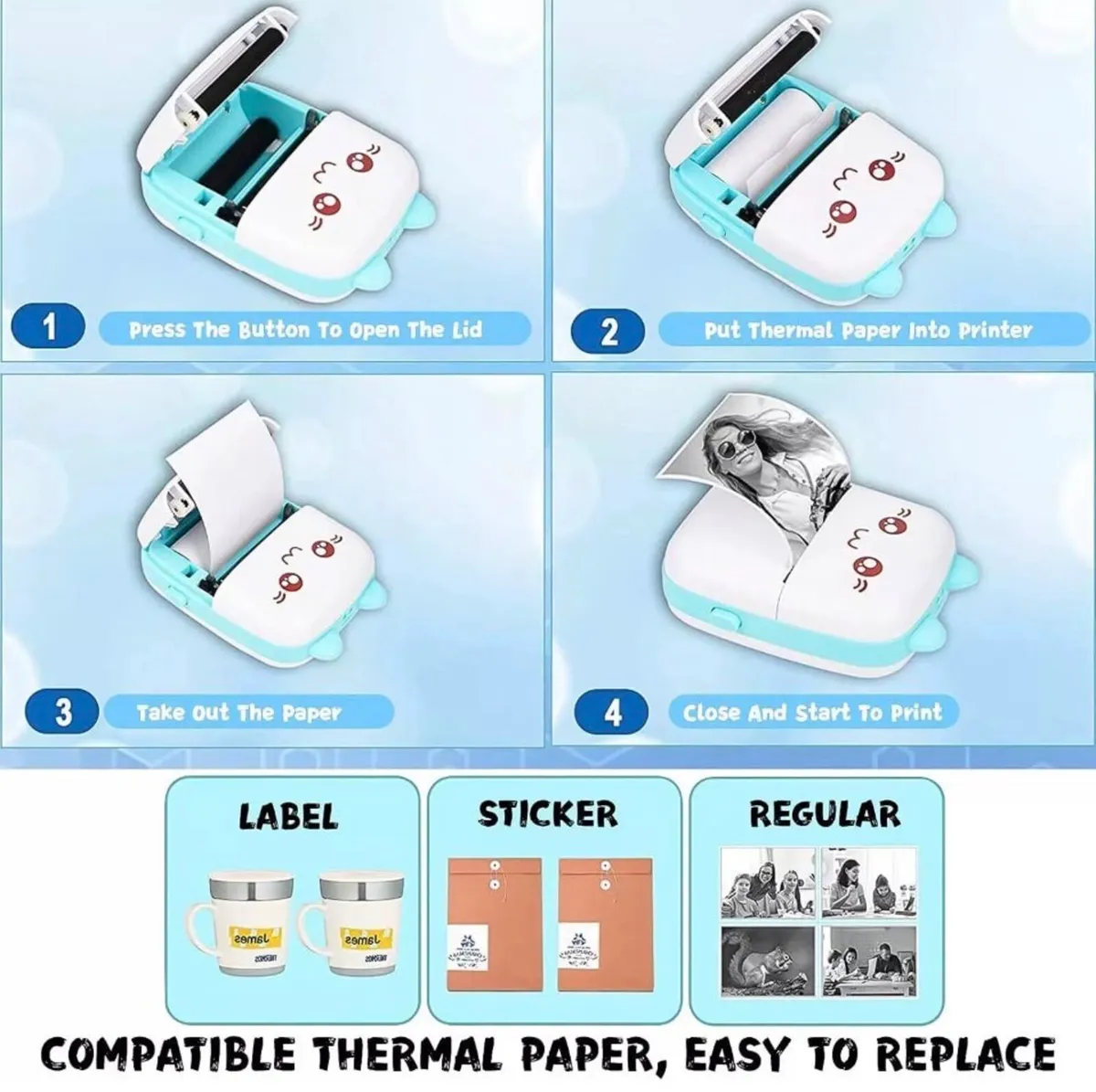NEW Mini Bluetooth Thermal Printer + 5 Rolls - Image 2
