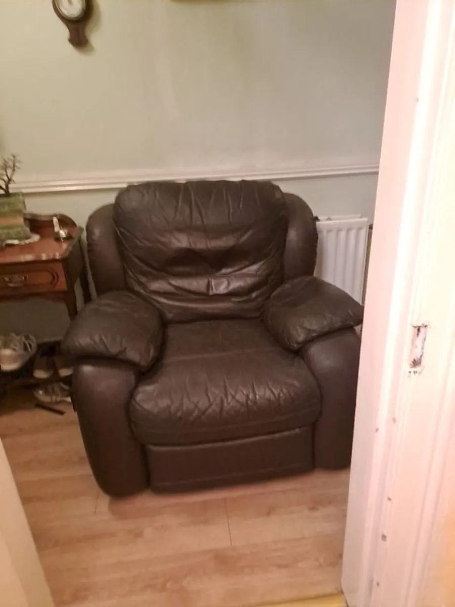 Brown Leather Reclining Armchair - Image 1