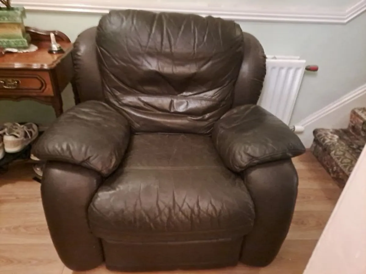 Brown Leather Reclining Armchair - Image 2