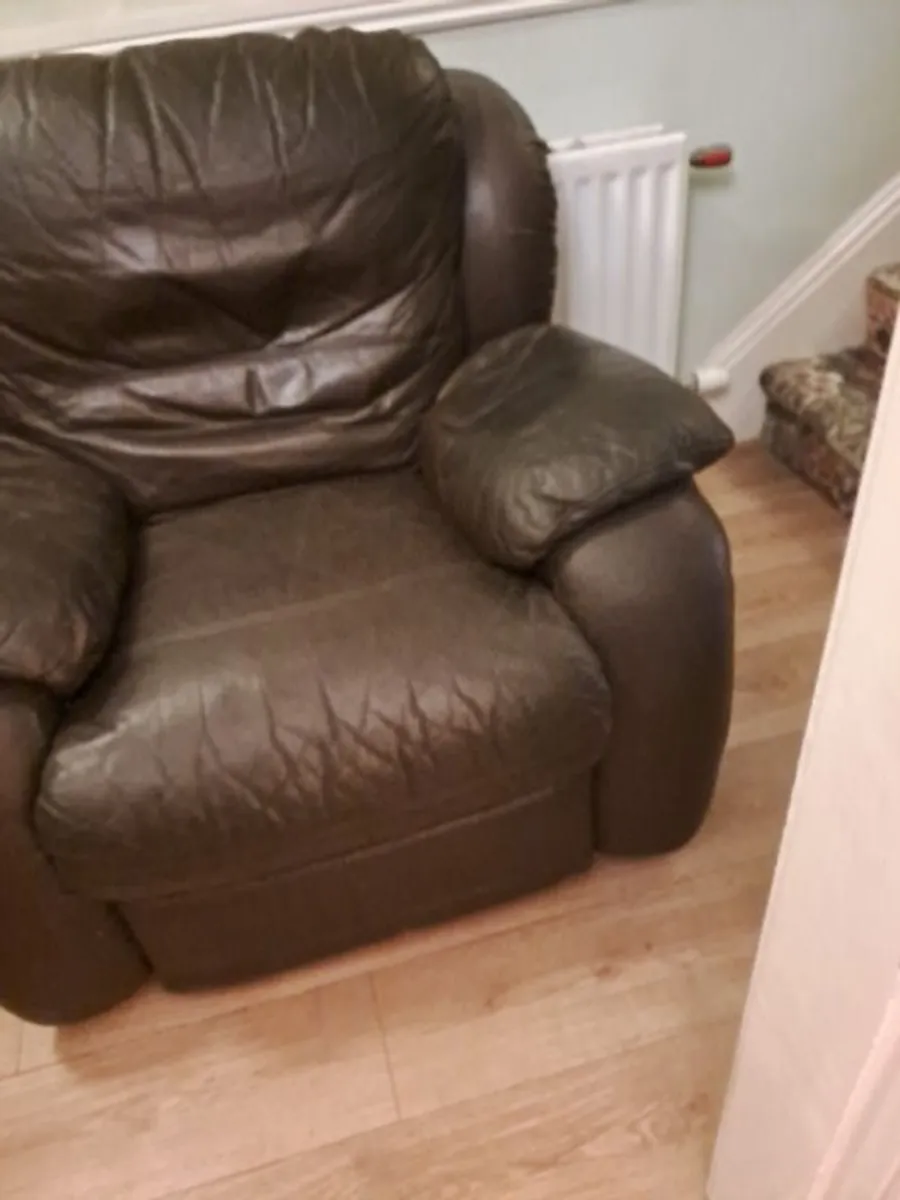 Brown Leather Reclining Armchair - Image 3