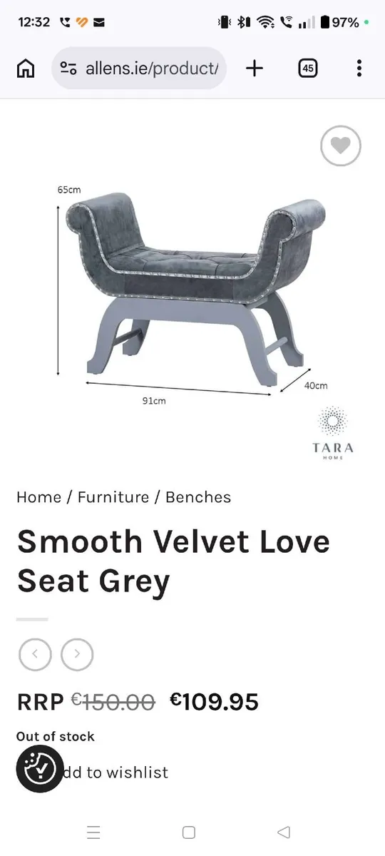 Smooth Velvet Like Grey Love Seat - Image 2