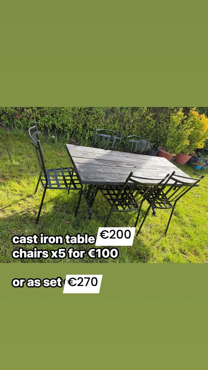 cast iron garden table + 5 chairs set - Image 2