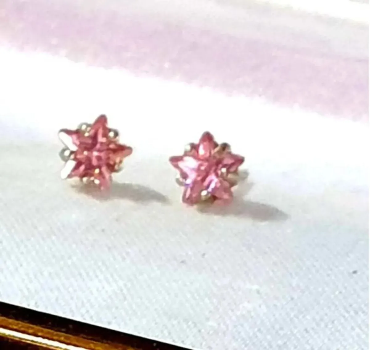 BN White Gold Pink Sapphire Star Studs - Image 1