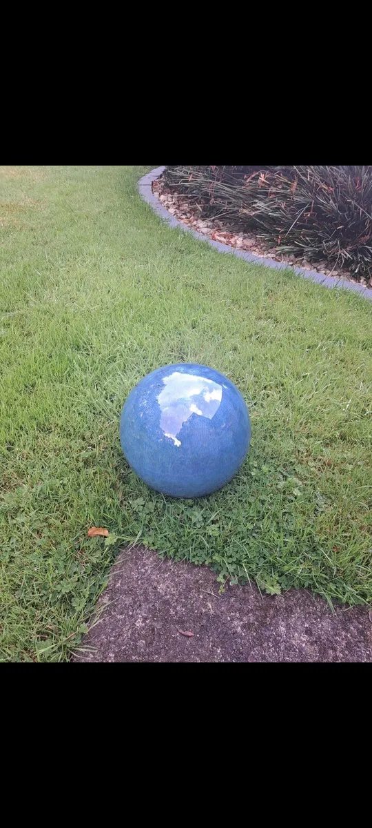 Large blue ceramic garden orb