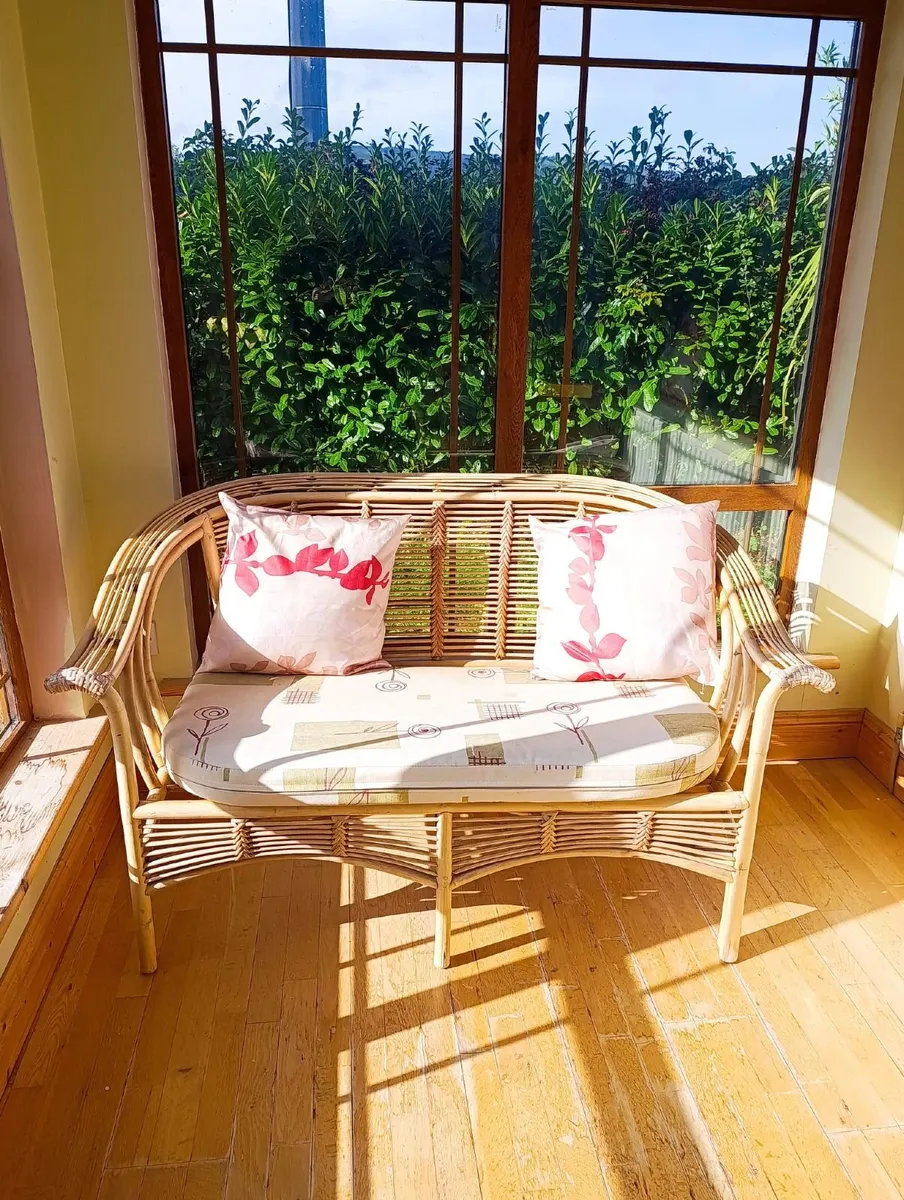 Rattan & bamboo 2 seater love seat & chair - Image 1