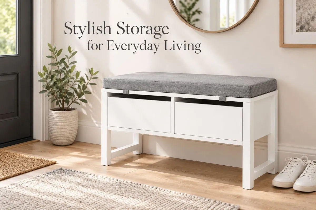 Shoe Storage Bench with Cushion and 2 Drawers - Image 1