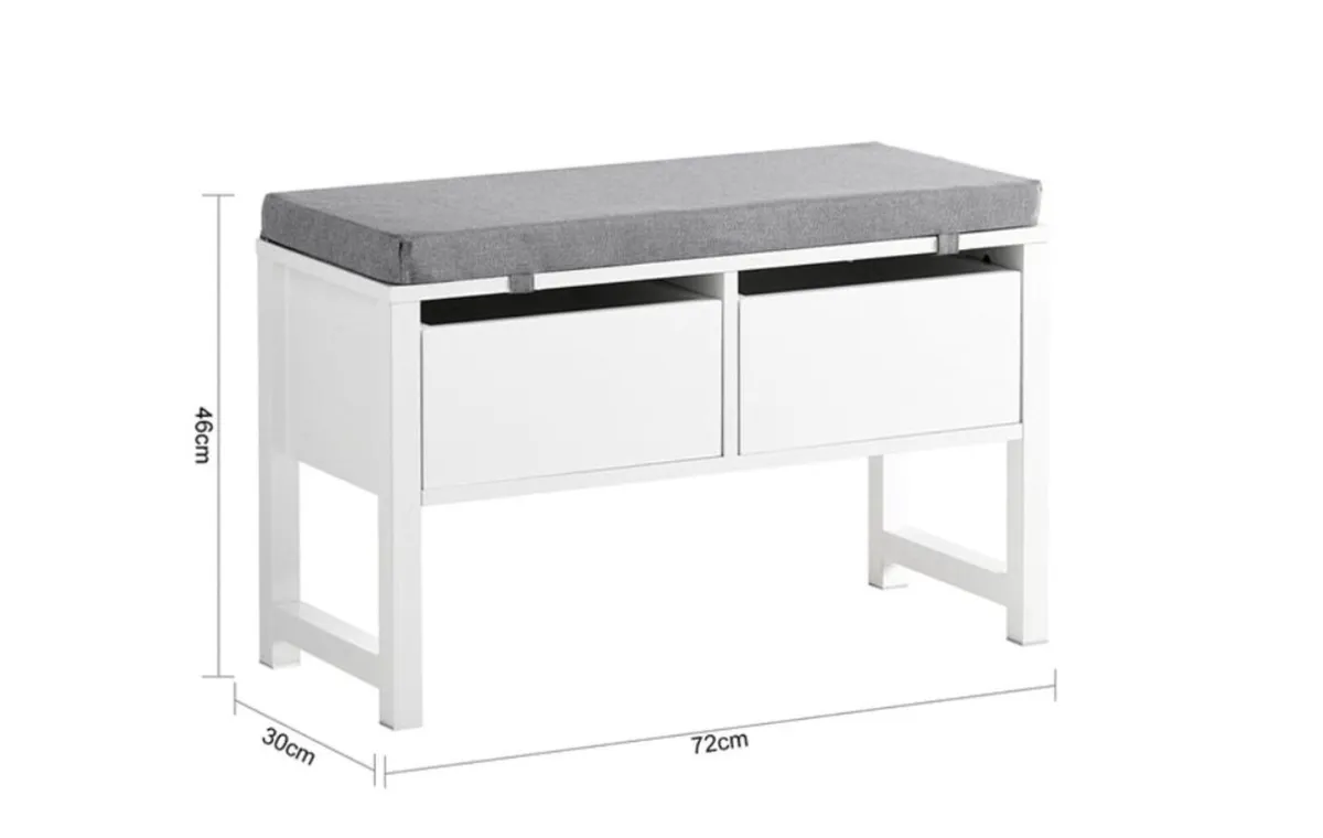 Shoe Storage Bench with Cushion and 2 Drawers - Image 2
