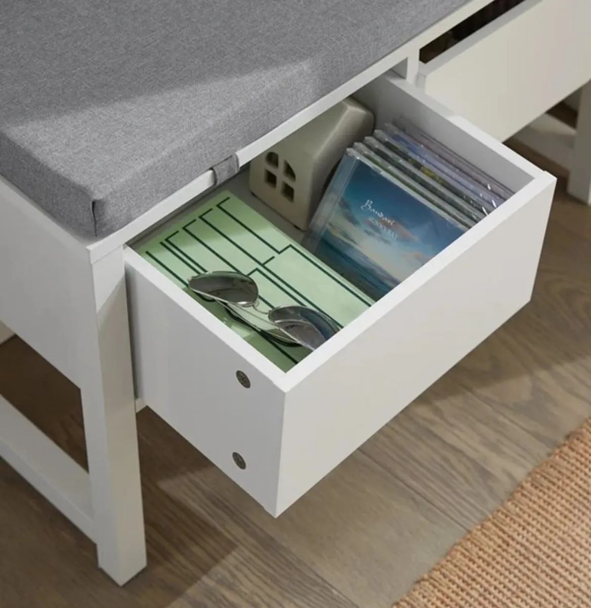 Shoe Storage Bench with Cushion and 2 Drawers - Image 4