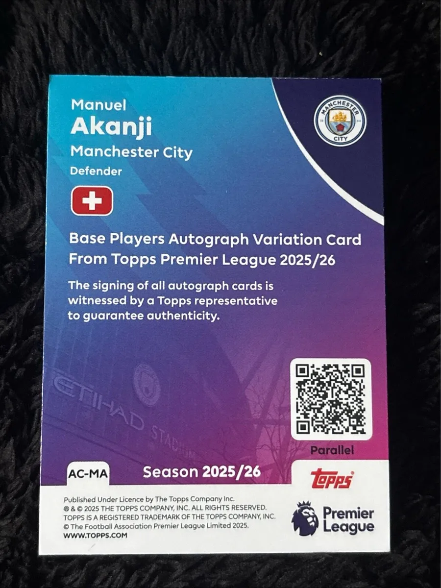Manuel Akanji Gold Auto 50/50 Man City Topps Card - Image 2