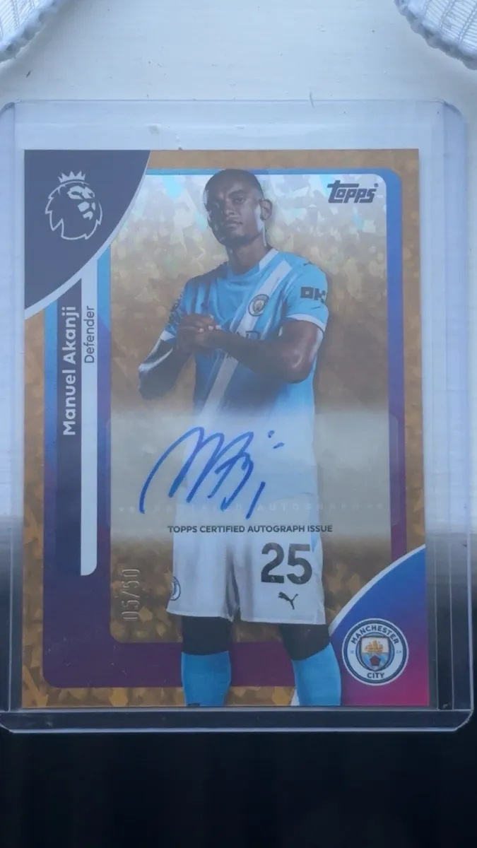 Manuel Akanji Gold Auto 05/50 Man City Topps Card - Image 1