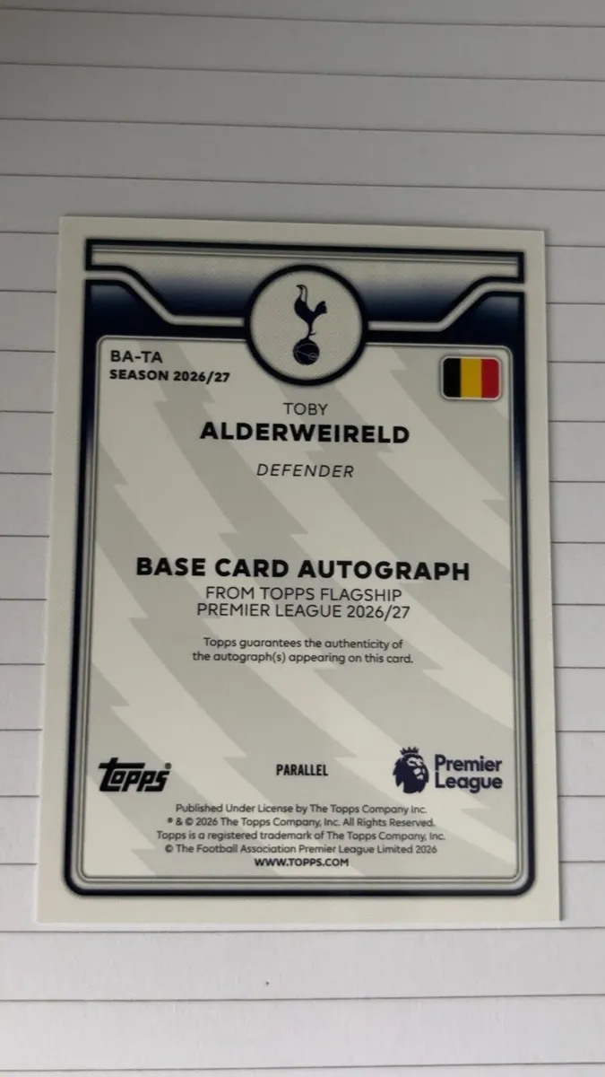 Toby Alderweireld Auto /75 Tottenham Topps Card - Image 2