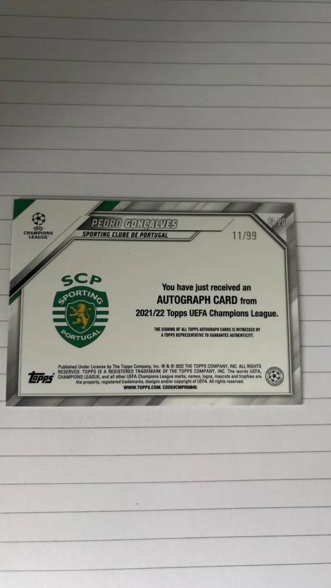 Pedro Goncalves Auto /99 Sporting CP Topps Card - Image 2