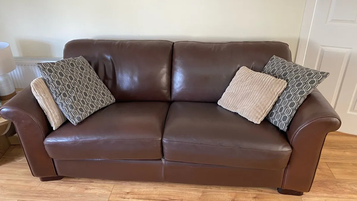 Brown Leather 3 piece suite - Image 1
