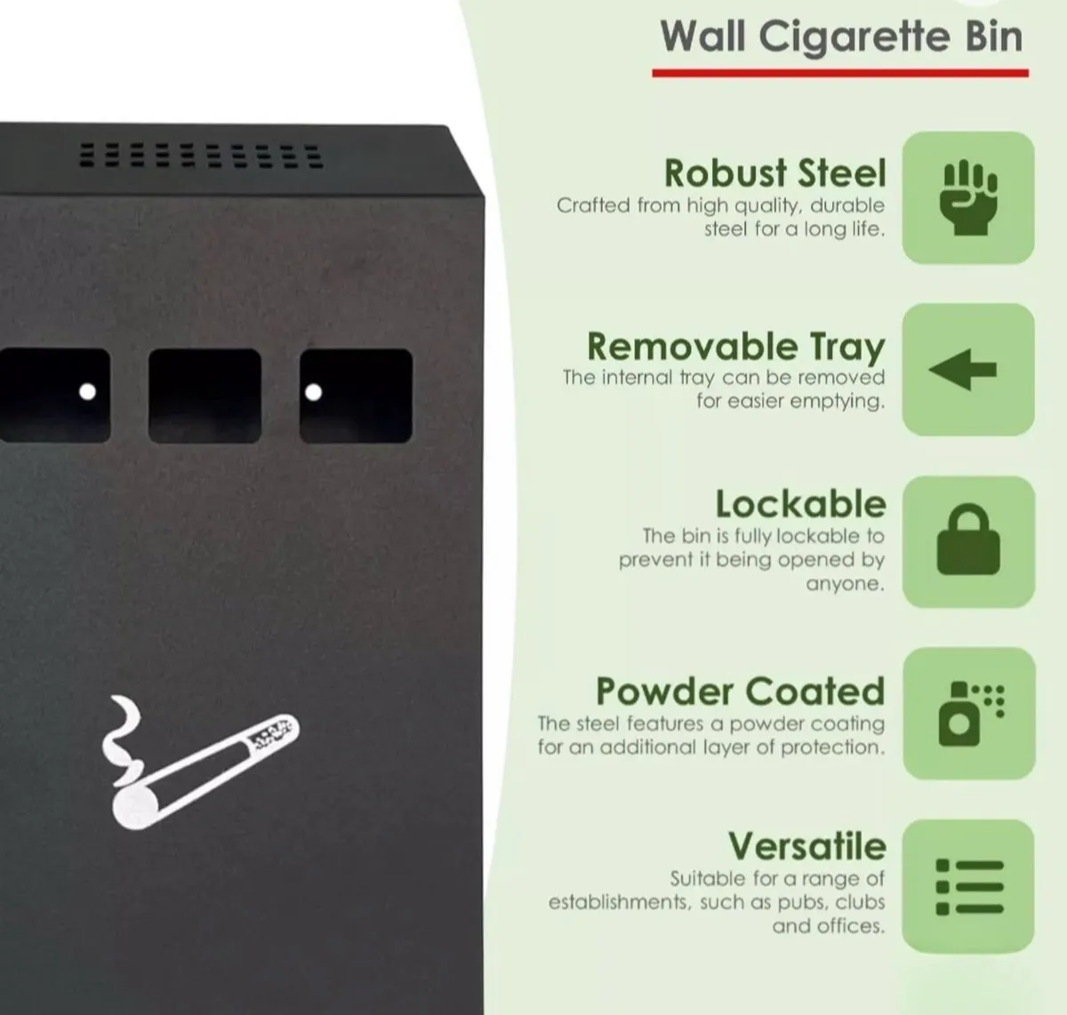Slim Wall Mounted Outdoor Ashtray - Image 3