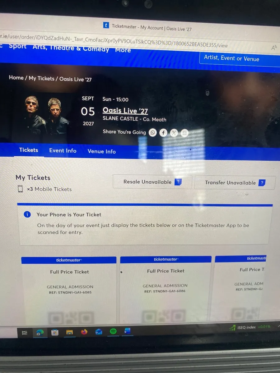 Oasis  ticket Slane Sunday - Image 1