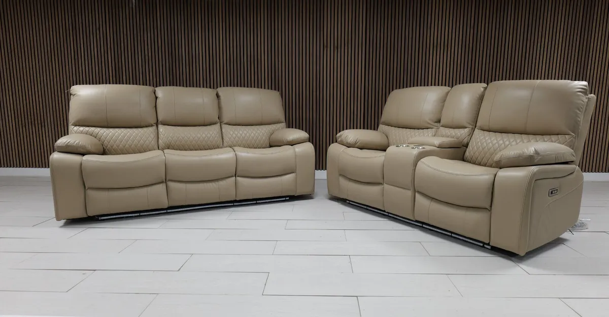 3+2 True Beige Rita Electric Leather Recliner Sofa - Image 2