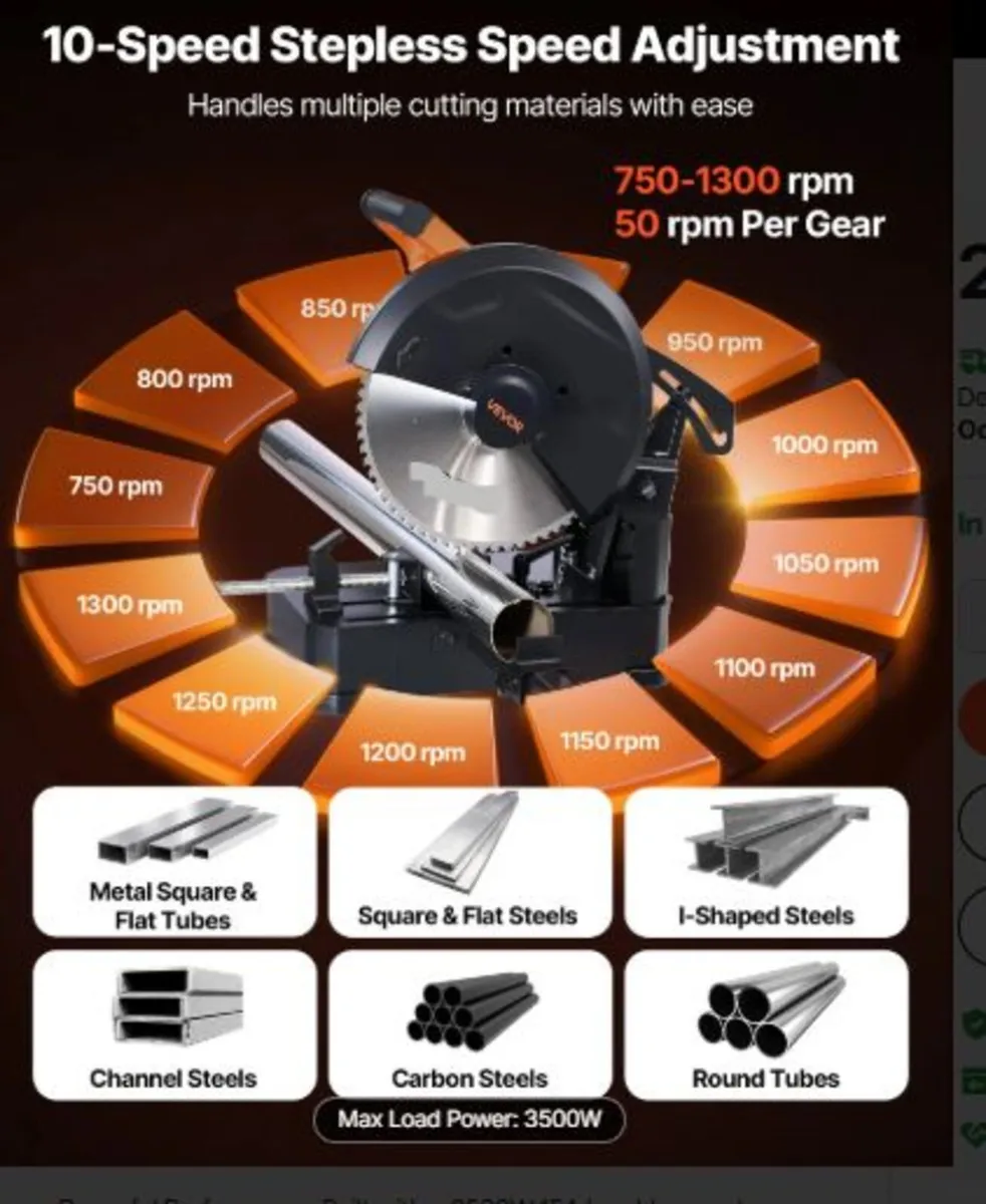 Chop Saw, 355 mm Stainless Steel Cold Cut Blade, - Image 3