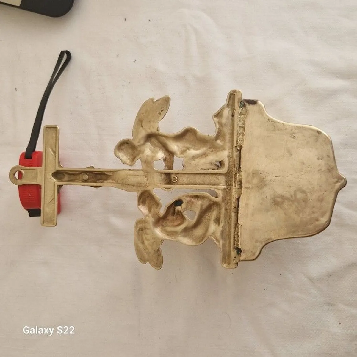Antique  Brass Angel Holy Water Font Religious Wall Art - Image 4