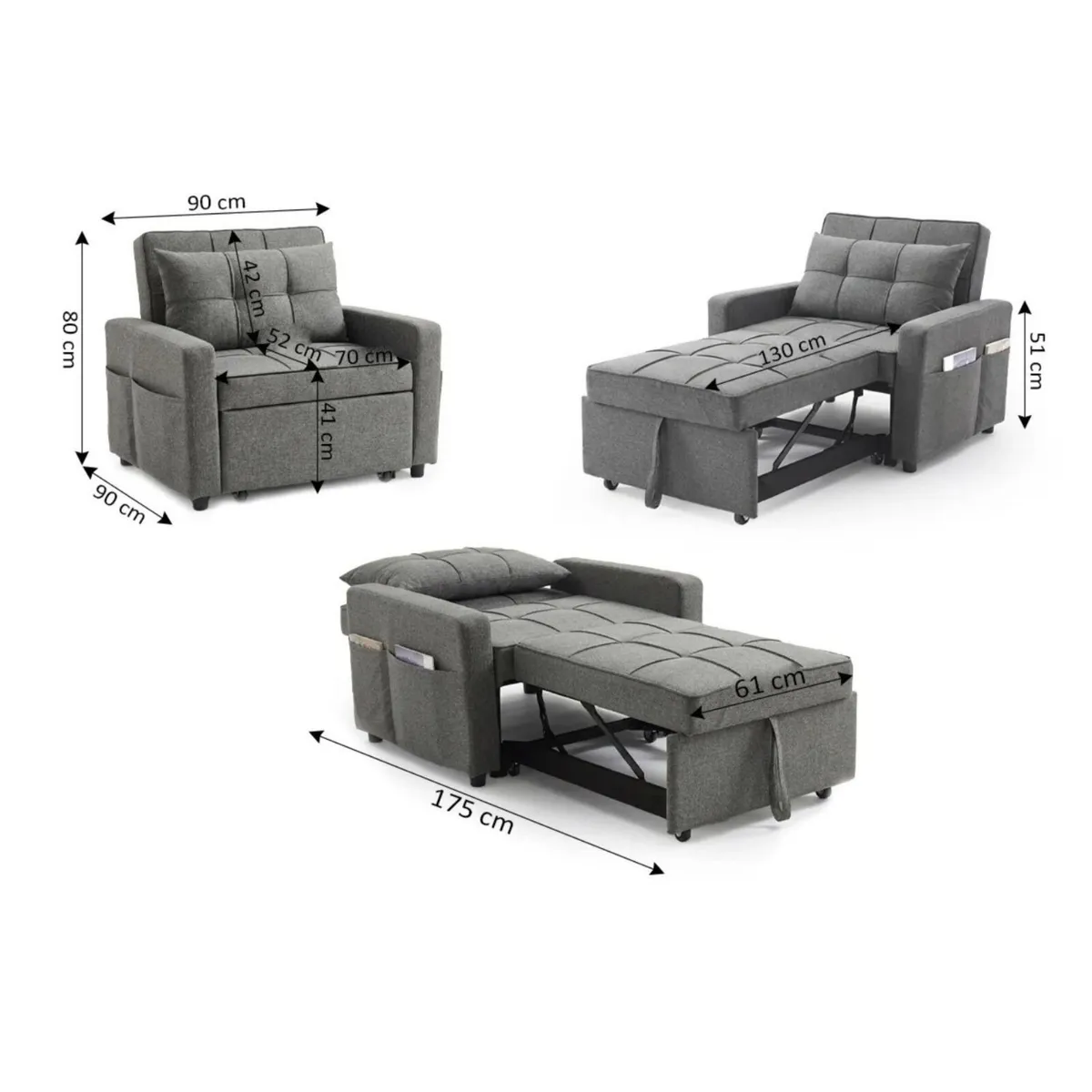 Grey 1 Seater Sofa Bed, Pabs - Image 4