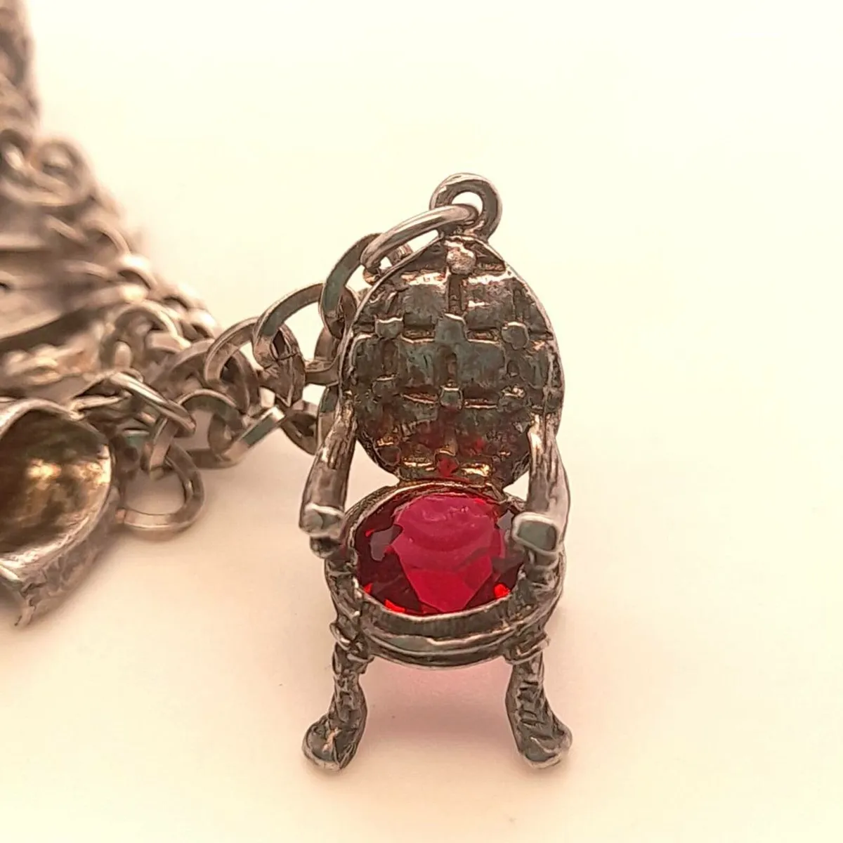 Vintage Silver and Pink Stone Charm Bracelet - Image 4