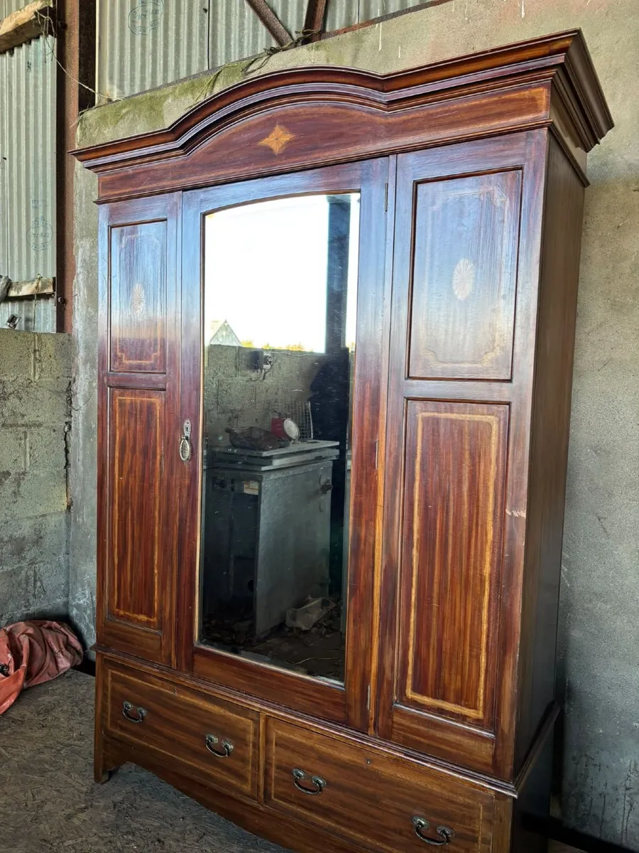 Antique Edwardian Inlaid Mahogany Wardrobe - Image 2