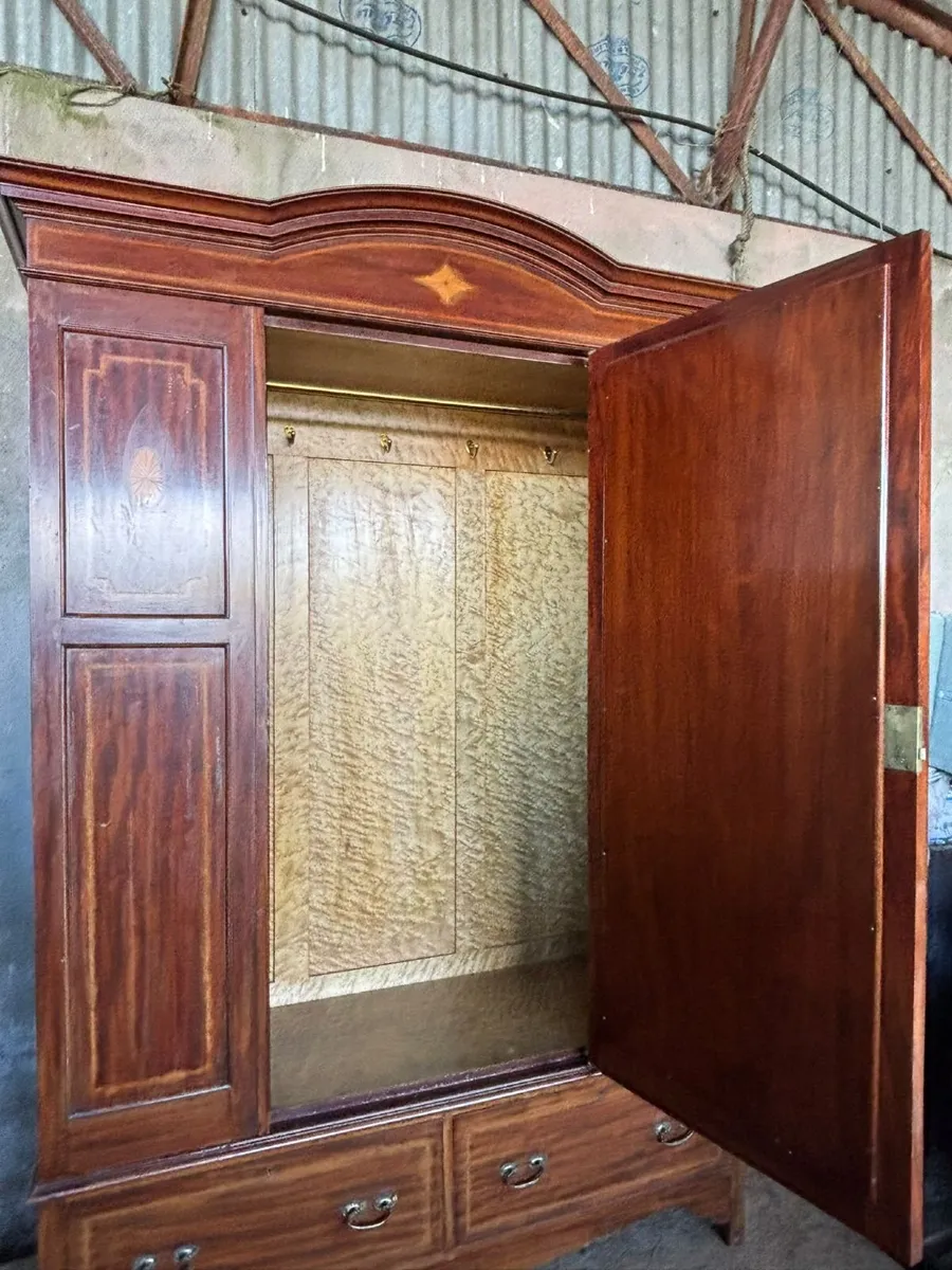 Antique Edwardian Inlaid Mahogany Wardrobe - Image 3