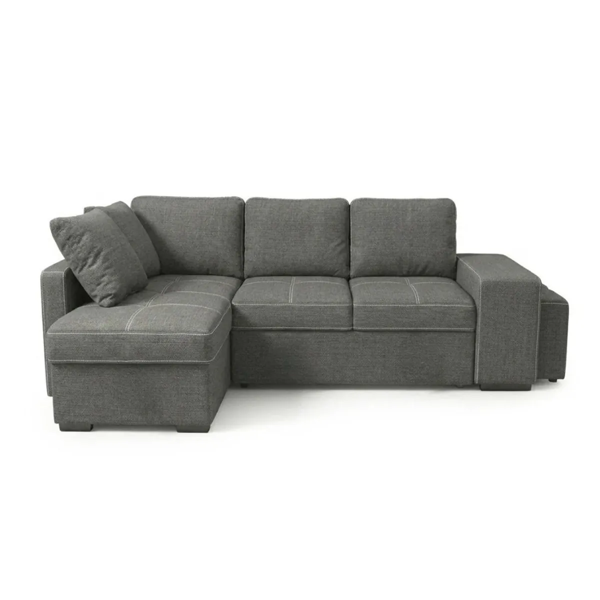 STACY Dark Grey Sofa Bed with Storage + 2 Poufs - Image 2