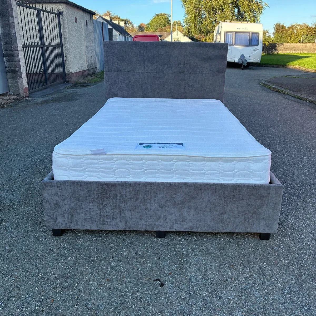 4ft Small Double Grey Bedframe with Mattress - Image 1