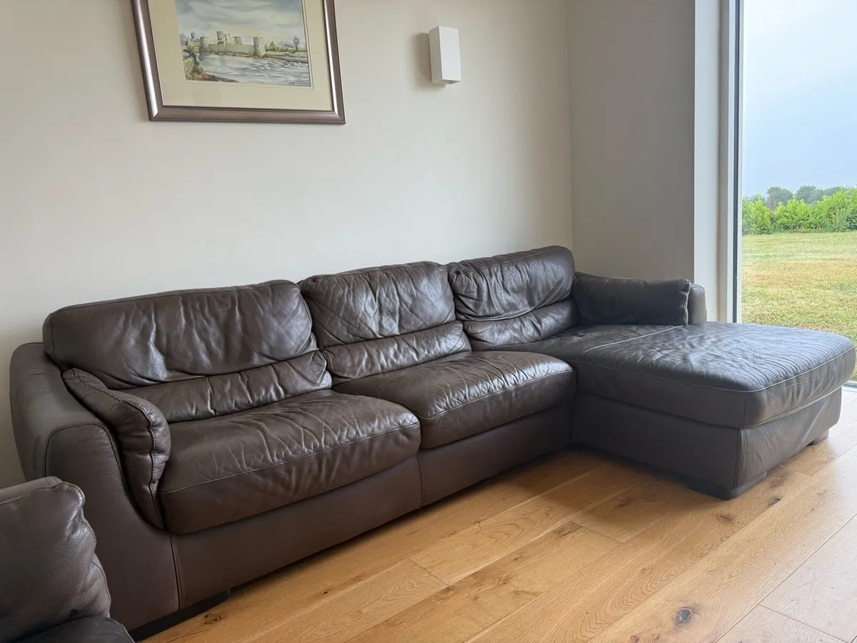 Natuzzi brown leather couches - Image 2