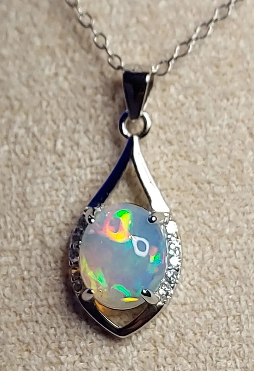 Ethiopian Opal 1.2ct S925 Rhodium plated Necklace - Image 1