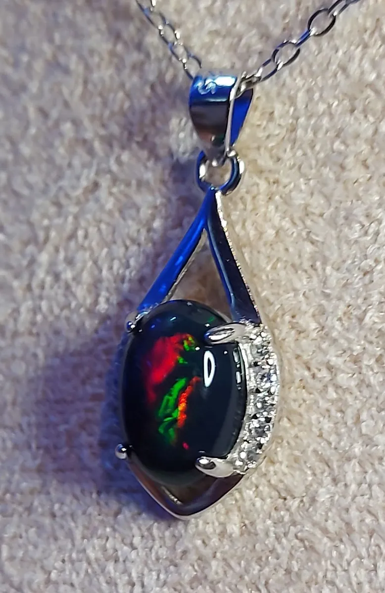Black Opal 1ct S925 Rhodium plated Necklace - Image 1